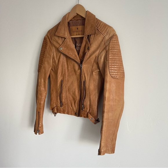 Goosecraft Womens Leather Biker Jacket 438 Real Leather Brown Tan Size Xs - Picture 4 of 13